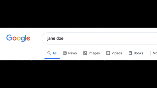 An example of skip tracing while looking for Jane Doe in Google search