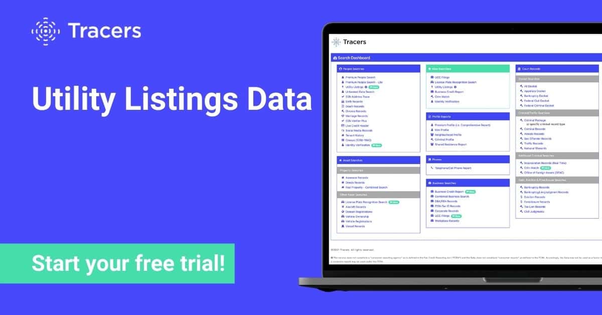 Utility Records Search by Address Free Trial Tracers